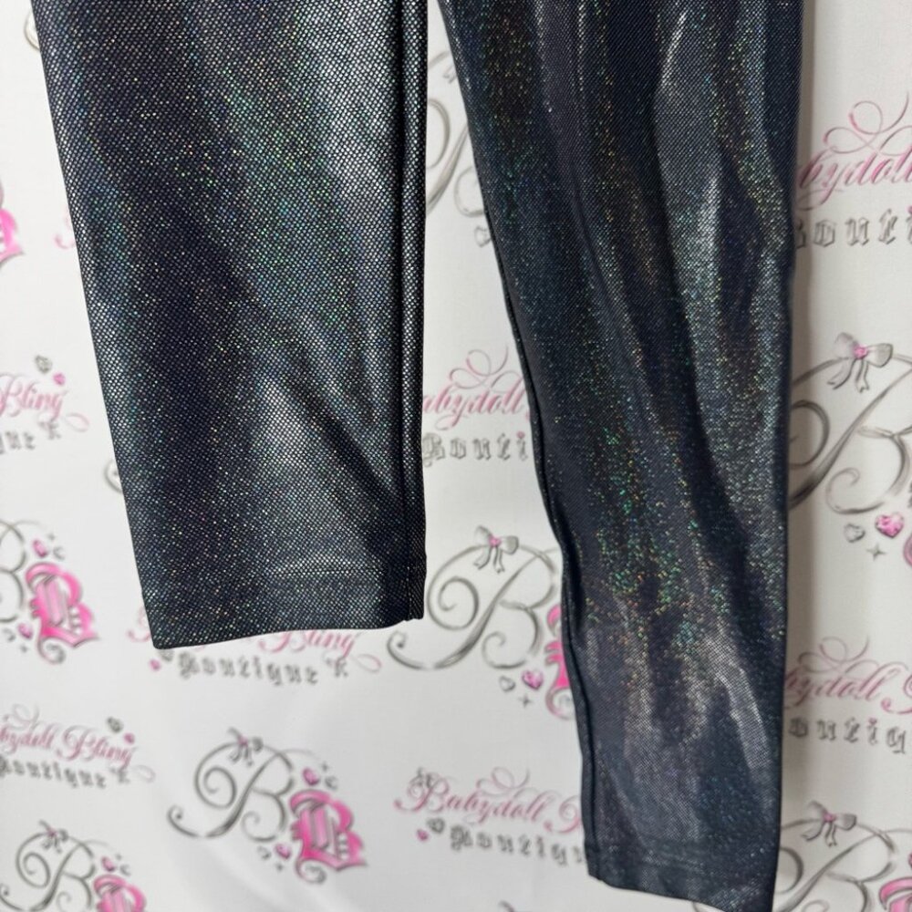 American Apparel leggings holographic sparkly shimmer Glossy Charcoal Leggings - Picture 2 of 6